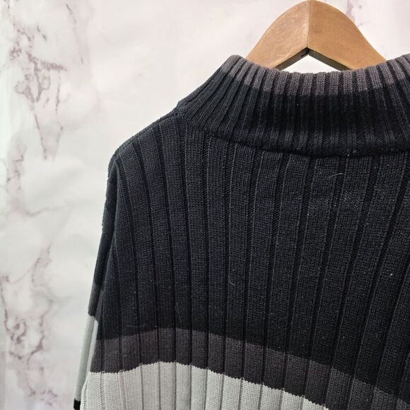 Vintage Southpole Sweater Mens Medium Y2K Black White Striped Mock Neck - Picture 6 of 9